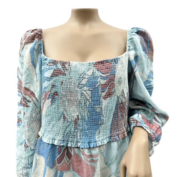 Wilfred Womens Tempest Smocked Floral Linen Mini Dress Floral‎ Long Sleeve XL - Picture 11 of 11
